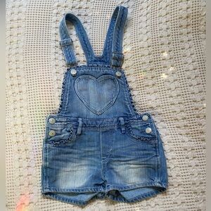H&M Denim Girls Overalls with Heart & Ruffle Details